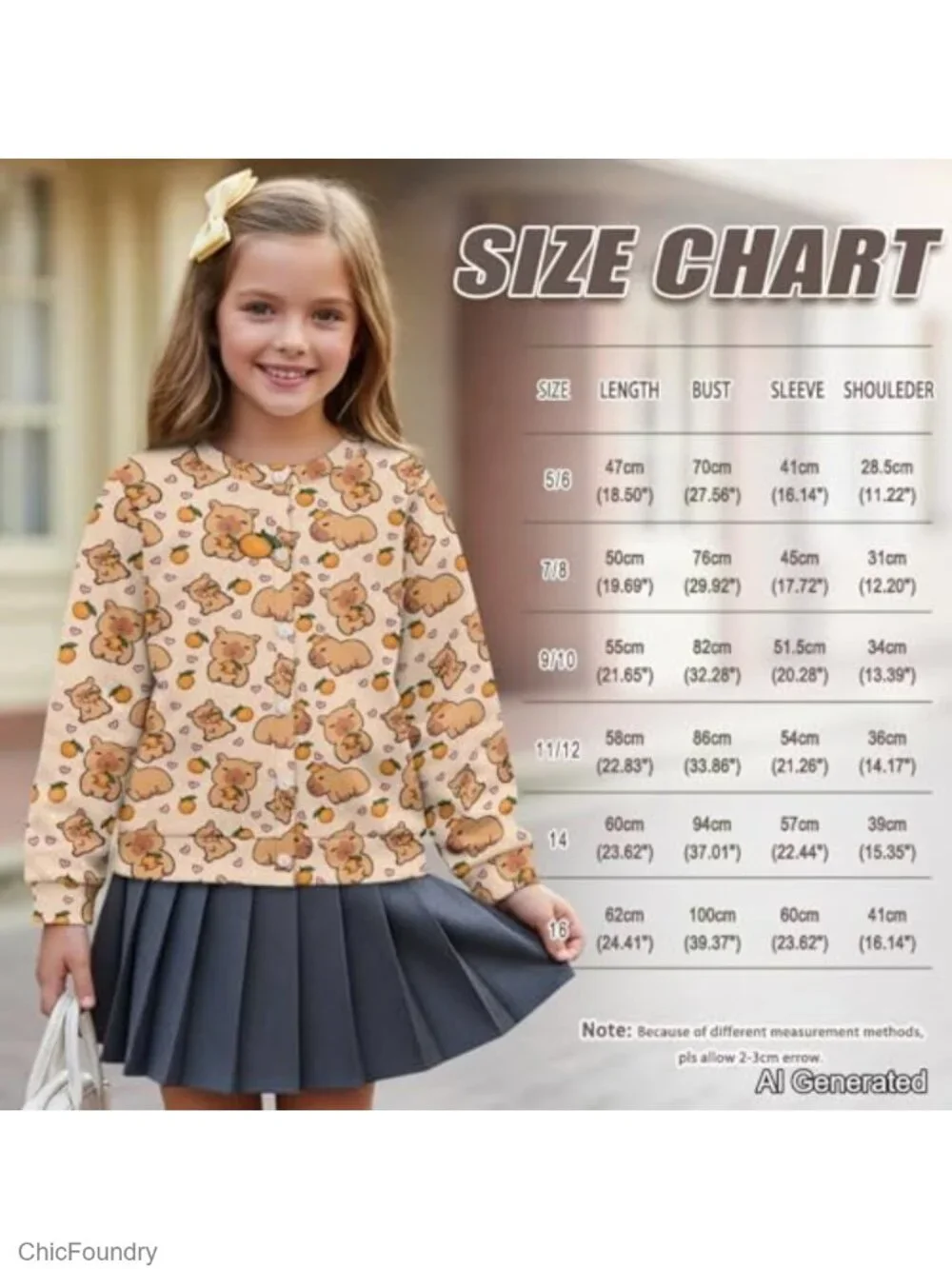 Girls Button Down Cardigan Polyester Long Sleeve Crew Neck Knit Sweater
